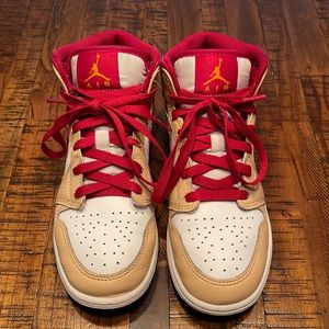 Youth Air Jordan 1 Mid Red/Beige